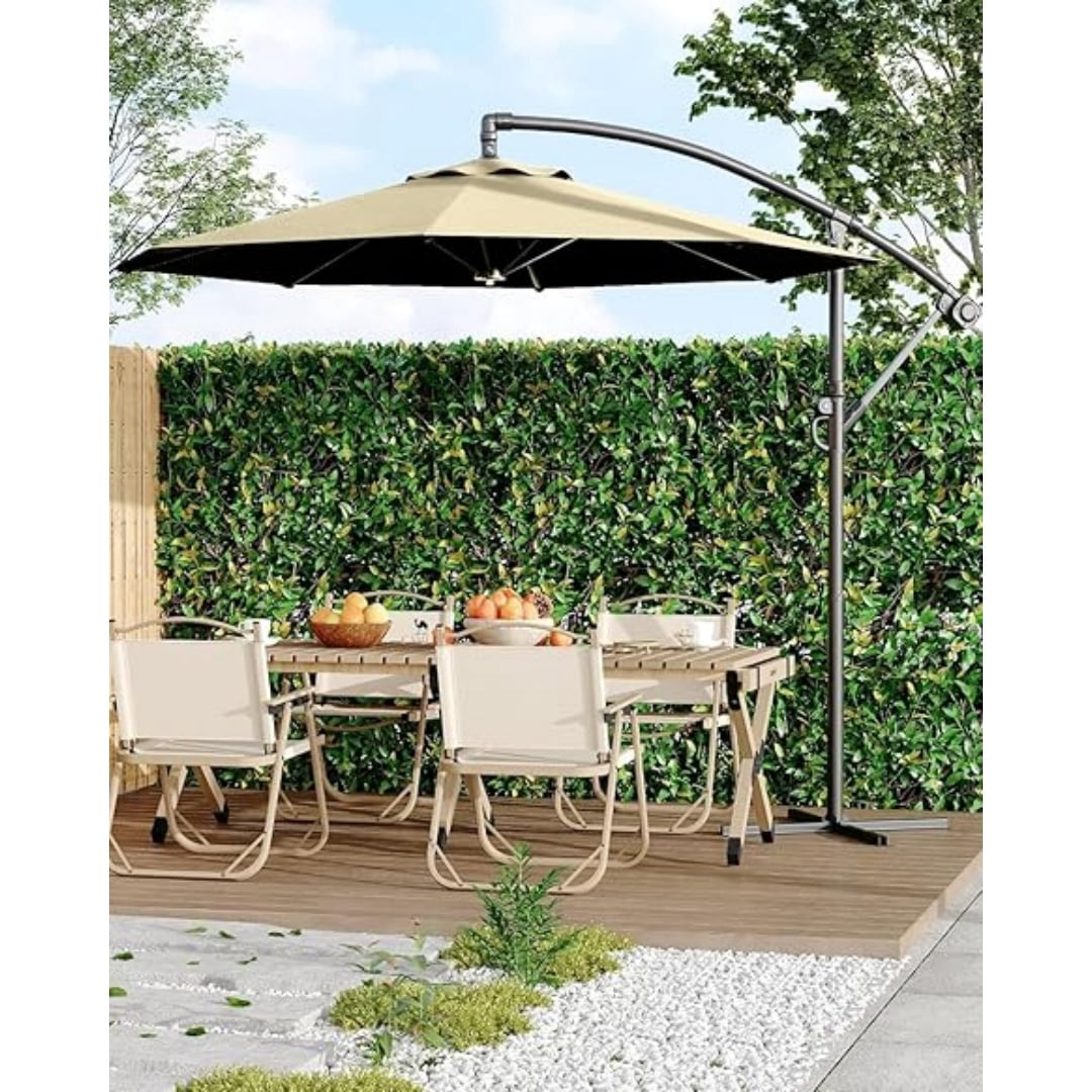 10FT Cantilever Patio Umbrella with Heavy-Duty Cross Base, Outdoor Offset Market Umbrella with Infinite Tilt & Easy Crank Lift – Waterproof, UV-Resistant, Wind-Resistant, Sturdy Aluminum Pole