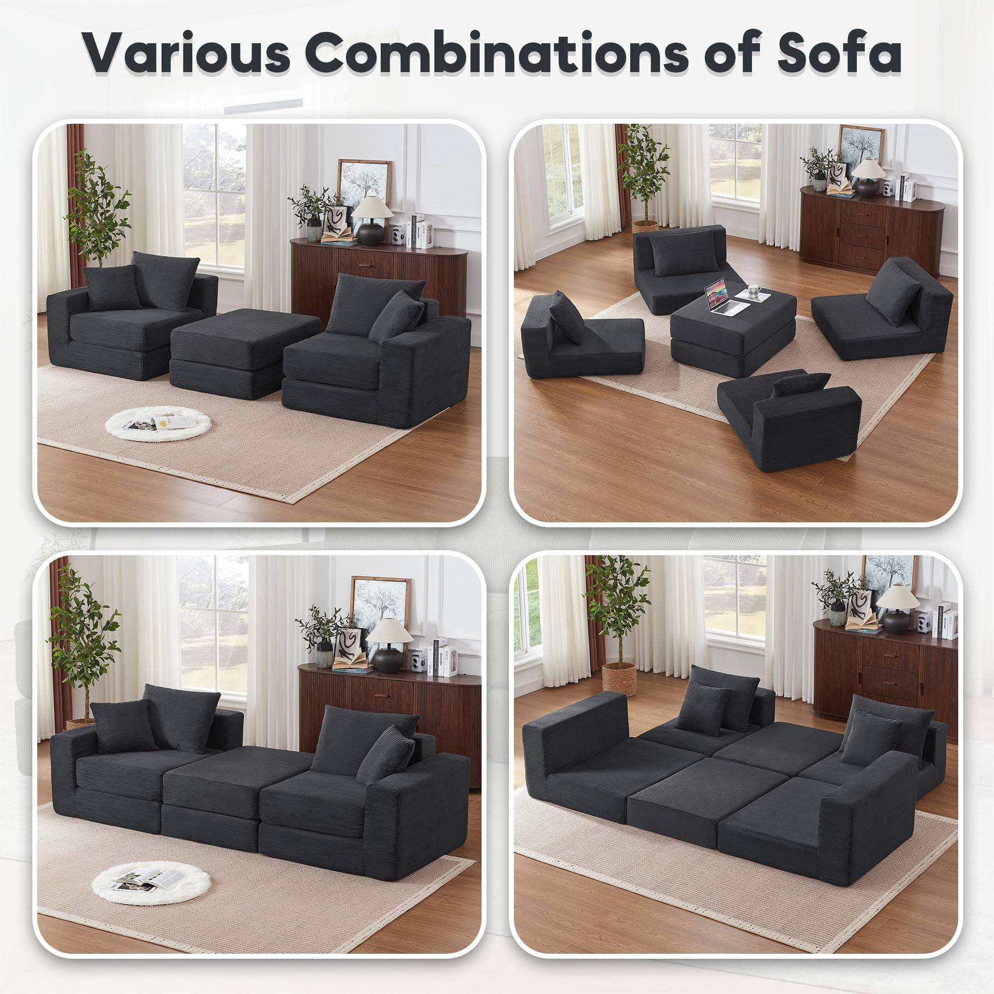Tmsan 73.6" Modular Sectional Sofa,boneless loveseat couch with 4 Pillows,Classic L-Shape Design Convertable, for Living Room and Office,Grey