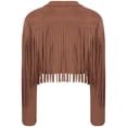 thumbnail image 4 of TiaoBug Women's Faux Suede Fringe Cropped Jacket Long Sleeve Vintage Cardigan Swing Tassel Outwear Brown M, 4 of 5