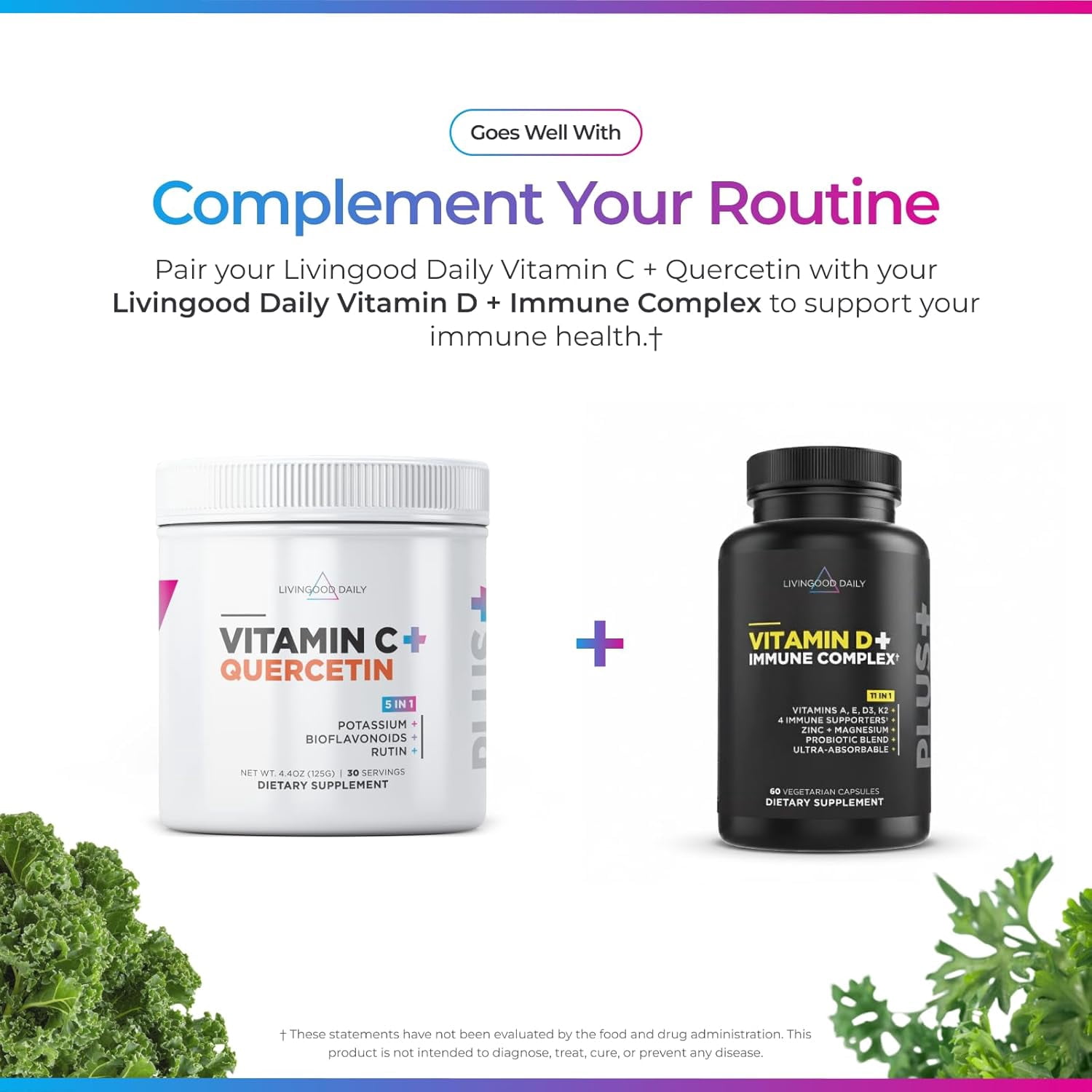 Livingood Daily High Dose Vitamin C Powder Supplement, 2,500 MG Ascorbic Acid Powder Supports Immunity & Skin Health, Powdered Vitamin C with Quercetin, Sweetened with Stevia, Vegan, 30 Servings