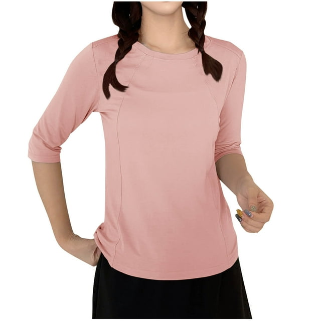 Dagugfen Hauts de Pyjama pour Femmes Manches 3/4 Col Rond Ample Confortable Doux T-Shirts Basiques Vêtements de Détente Blouse Décontractée