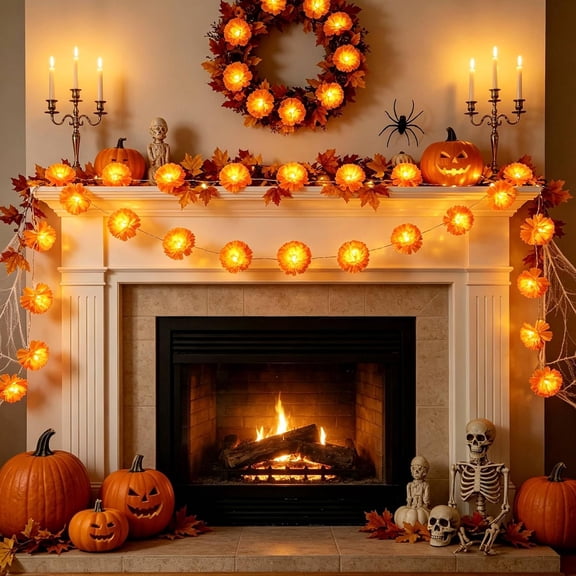 Lighted Marigold Garland LED Artificial Marigold Flowers String Lights Dia de Los Muertos Day of The Dead Decorations for Halloween Diwali Indian Party (236in)