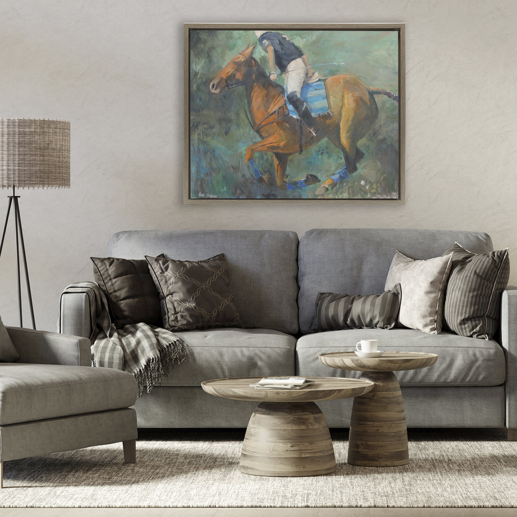 Stupell Industries Polo Rider in Dynamic Motion Brown Framed Floater Canvas Wall Art, design by Jadei Graphics