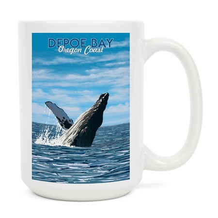 

15 fl oz Ceramic Mug Depoe Bay Oregon Coast Breaching Humpback Whale Dishwasher & Microwave Safe