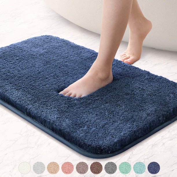 Nvzi Alfombras de baño de 16 x 24 pulgadas, ultra suaves, absorbentes, antideslizantes, esponjosas y gruesas, de microfibra, acogedoras, color azul marino