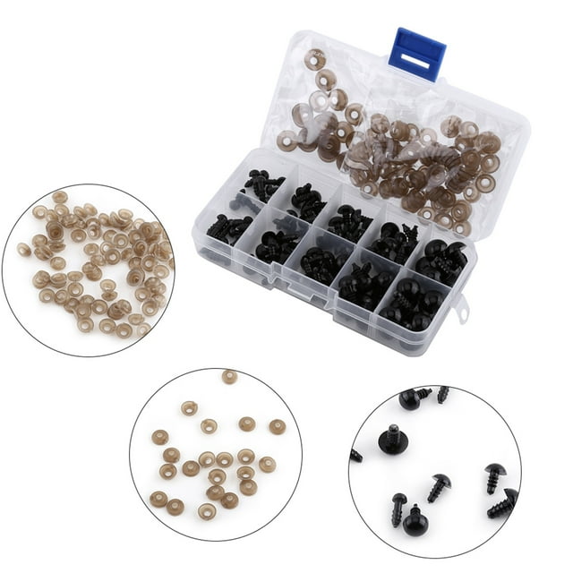100 Ojos de Juguete de PlásTico Negro de 6 A 12 mm Con Junta, Ideales para ManualidadAdadas de Muñecas y Marionetas