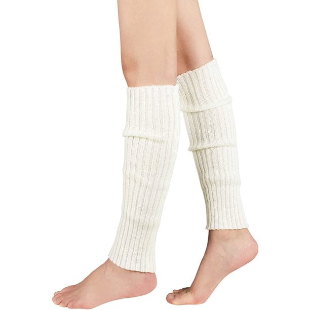 Zando White Leg Warmers for Women 80s Ribbed Knit Knee Warmer 80s for