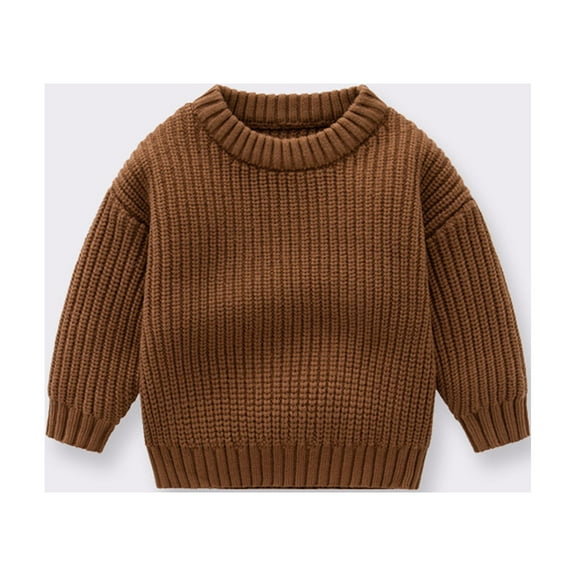 Baby Deals!Toddler Baby Sweater Clearance Girls Boys Knit Sweater Pullover Long Sleeve Sweatshirt Solid Color Thickened Warm Sweater Fall Winter Clothes 6 Months-5 Years
