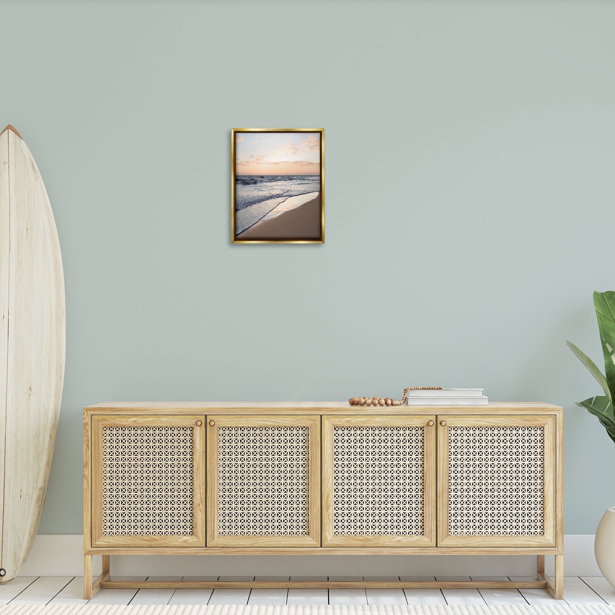 Stupell Industries Beach Tide at Sunset Nautical & Beach Photography Gold Floater Framed Canvas Art Print Wall Art, 17 x 21