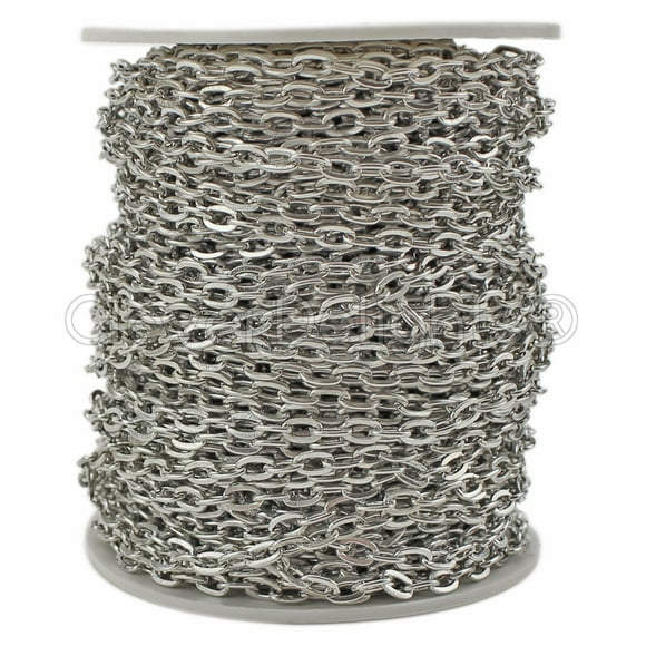 CleverDelights Chaîne de Câble 4x6mm - Couleur Argent Platine - 100 Pieds