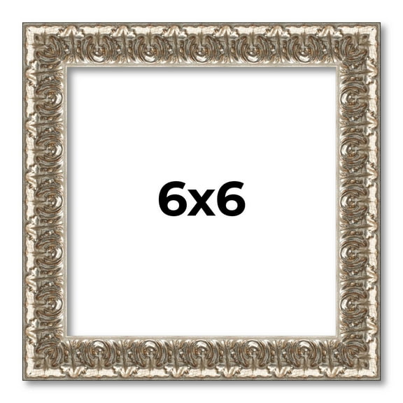 6x6 Frame Silver Versailles Ornate Solid Wood Picture Frame | 1 Inch Moulding Width | Interior