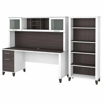 Somerset 72W Desk with Hutch and Bookcase in Storm Gray - Engineered Wood