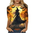 thumbnail image 2 of Kilaqueen Womens Halloween Tops 3/4 Length Sleeve Crewneck Casual Scary Funny Witch Graphic Shirts Vintage Festival Pumpkin Ghost Bat Tunic Tops, 2 of 5