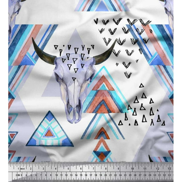 Soimoi Tissu Satin Modal Triangle & Visage d'Animal Imprimé 1 Yard 42 Pouces de Large