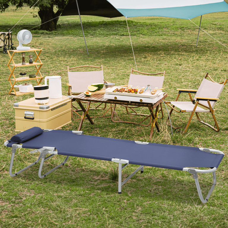 MoNiBloom Portable Folding Bed Reclining Lounger Camping Cot Adjustable 4 Position Lightweight with Pillow and Carry Bag for Sleeping Outdoor