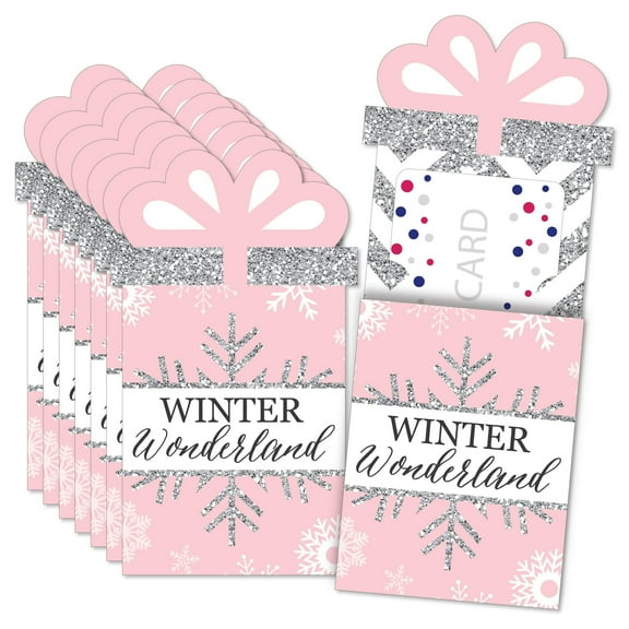 Big Dot of Happiness Pink Winter Wonderland - Holiday Snowflake Party & Baby Shower Money and Gift Card Sleeves - Nifty Gifty Card Holders - Set of 8