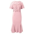 thumbnail image 5 of Women's Plus Size Elegant Dress Solid Color Contrast Lace Short Sleeve Round Neck Dress Dress Solid Color Long Sleeve Body Dress Trend Dresses for Women Swing Dress with Pockets Tie Waist Dress Woman, 5 of 6