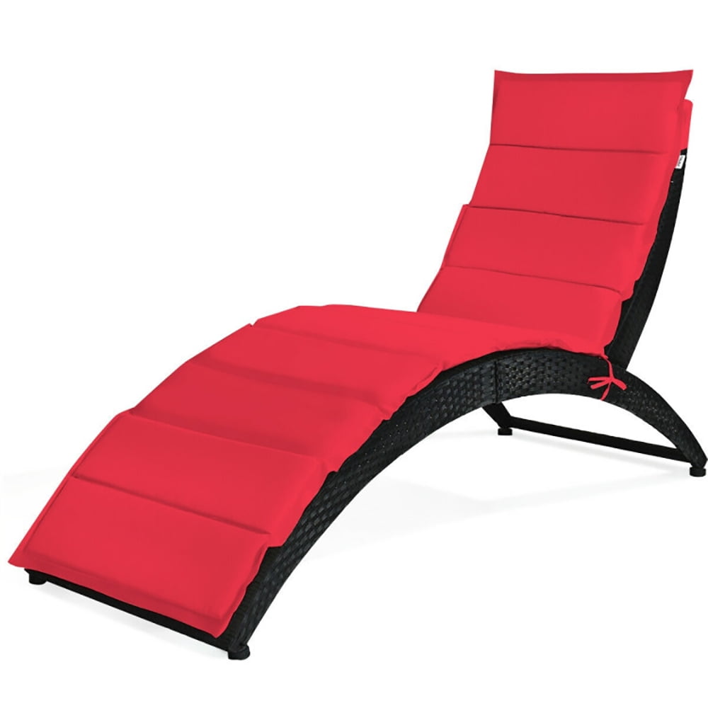 Aimee Lii Folding Patio Rattan Lounge Cushioned Portable Chair, Patio Loungers, Red