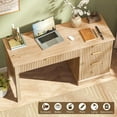 thumbnail image 4 of Vabches Fluted Executive Desk with File Drawer, Wood Home Office Desk with Large Drawers, Modern Computer Writing Desk for Study, 4 of 8