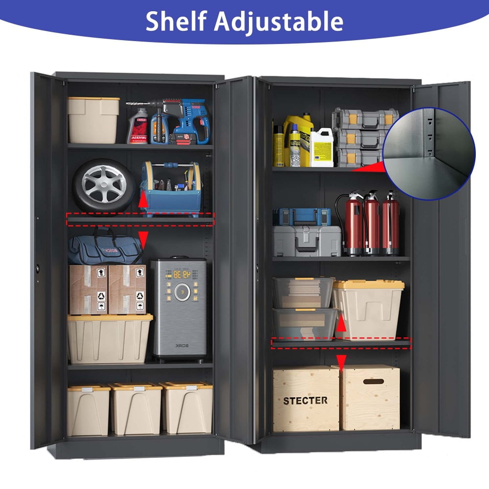 71"H Metal Garage Storage Cabinet, Tool Steel Locking Cabinet with Doors and 3 Adjustable Shelves,for Home Office,Classroom,Pantry,Black