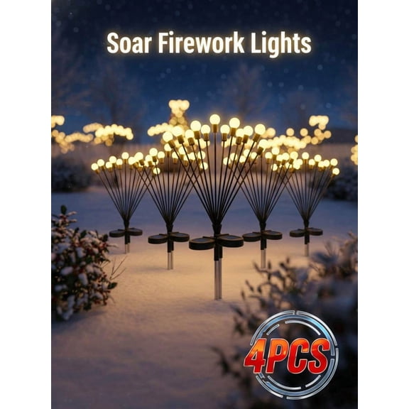 4pcs Solar Lights Outdoor, Solar Firework Outdoor , Solar Garden Lights, Outdoor Decorations, Firefly Light, LED Swaying Light For Patio Decor, Big Bulb, Unique Gifts For Women, Gifts For Grandma