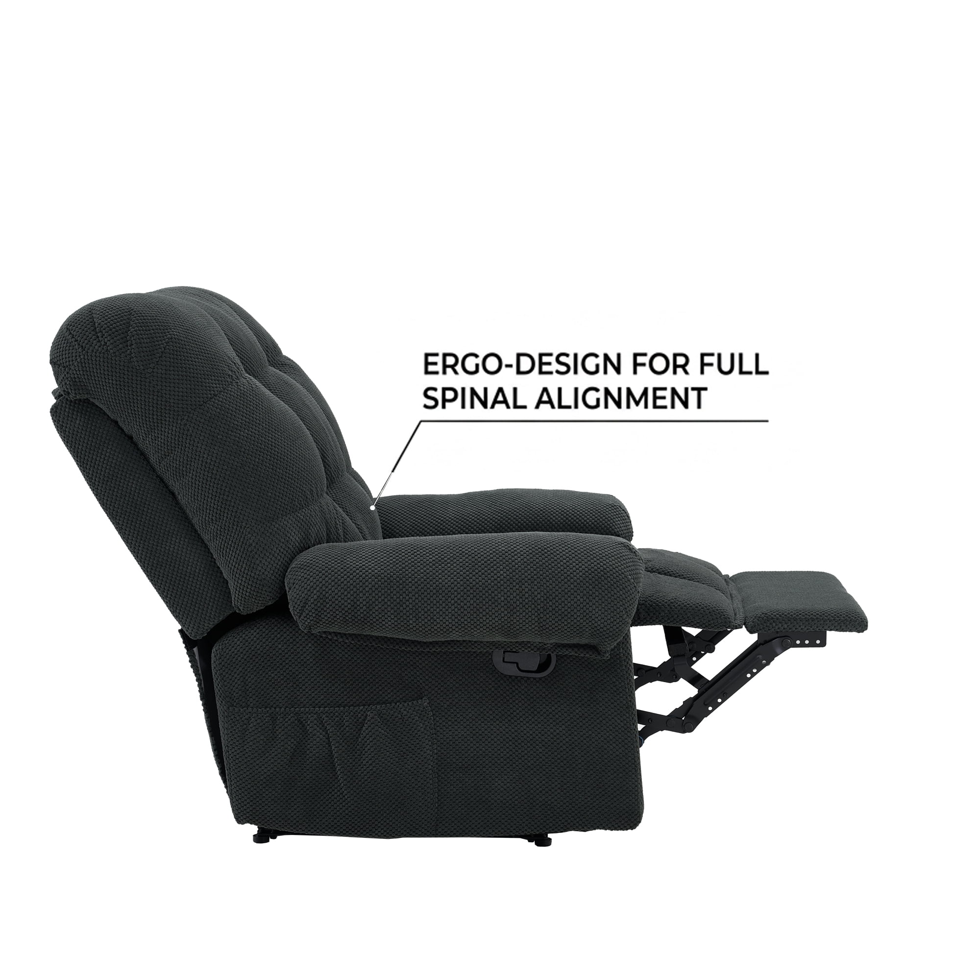 CISILOV Overstuffed Recliner Chair, Ergonomic Manual Push Back Lounge Chair with Padded Footrest, Plush Armchair 38.6 Inch for Living Room Home Theater Reading Nook and Relaxation, Dark Gray