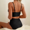 thumbnail image 6 of Minjewel Women's V-Neck Cutout High Waisted Bikini Two Piece Swimsuit,Textured Pleated Fabric with High Waist Bottoms,Sexy Beach Swimwear,Black,2XL, 6 of 6