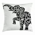 thumbnail image 1 of Elephant Throw Pillow Cushion Cover, Floral Ornamental Ethnic African Sacred Animal Symbolism Mammal Tattoo Art, Decorative Square Accent Pillow Case, 20 X 20 Inches, Black and White, by Ambesonne, 1 of 2