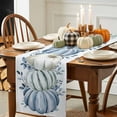 thumbnail image 4 of Fall Table Runner Thanksgiving White Blue Pumpkin Table Runners Floral Eucalyptus Leaves Cotton Linen Dresser Scarf Kitchen Dining Table Decor for Fall Holiday Party Decor 13x72 Inch, 4 of 9