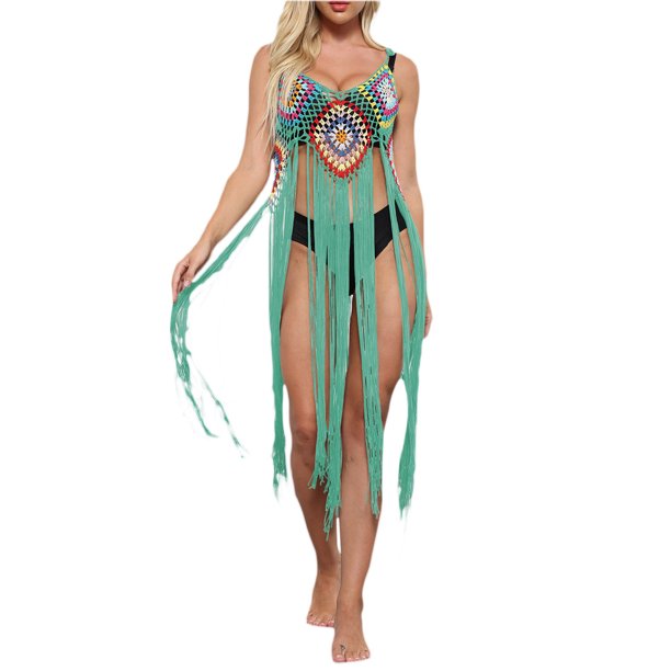 VISgogo - Bikini para mujer, sin mangas, para playa, con borlas caladas, vestido de verano VISgogo moda
