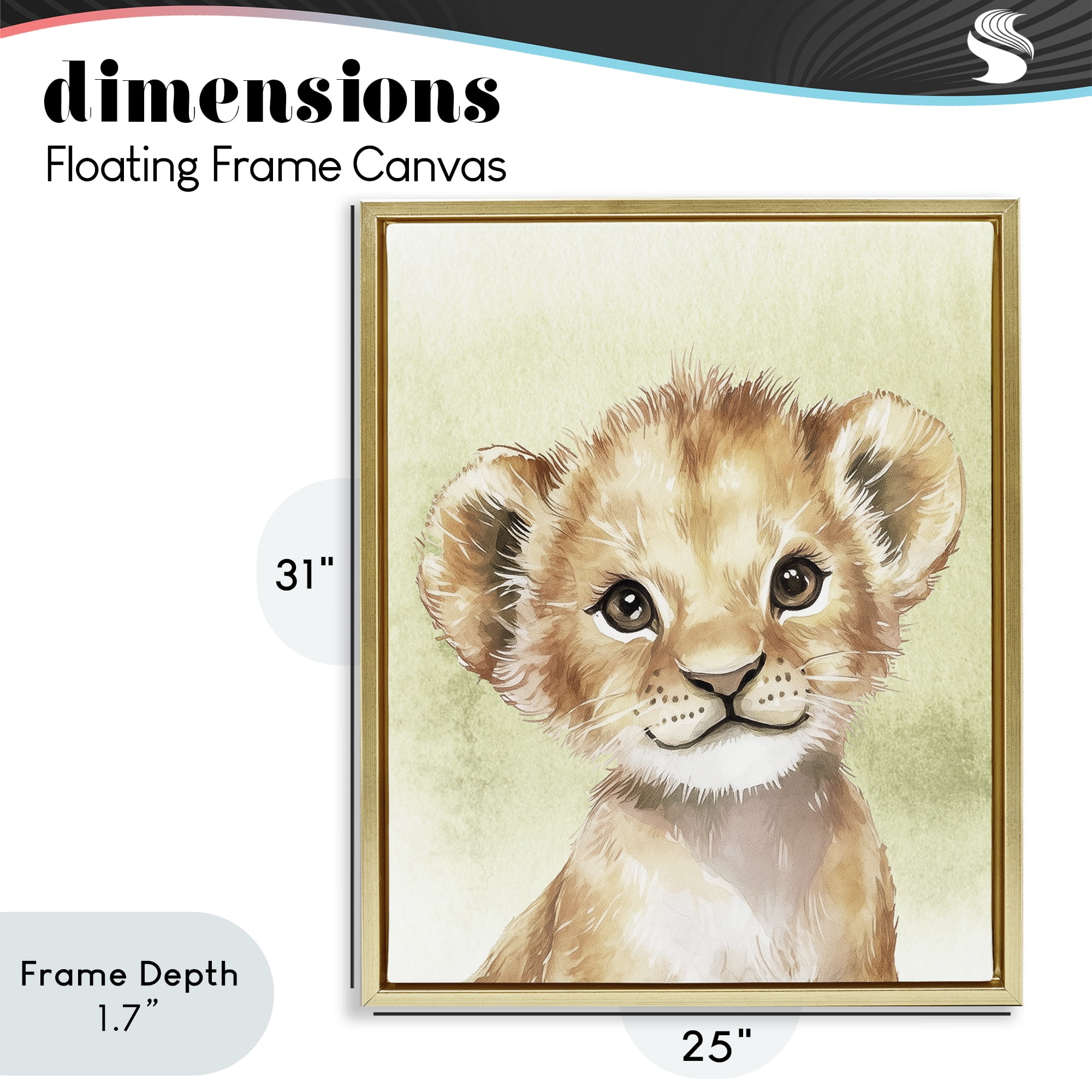 Stupell Industries Jungle Friends Baby Lion Gold Framed Floater Canvas Wall Art, design by Christine Simpson Art