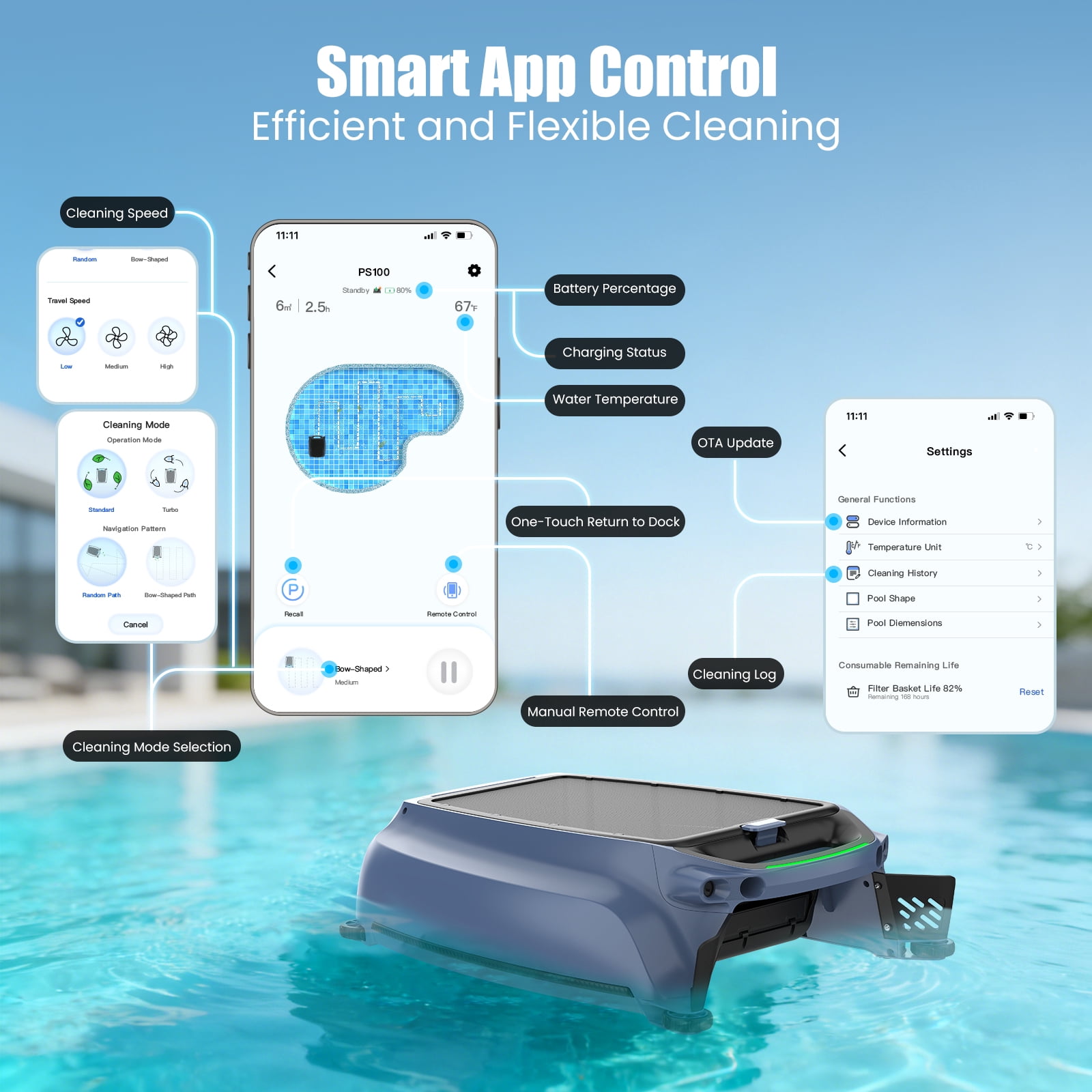 AIRROBO SP200 Pool Skimmer Solar Powered Robotic Cleaner with App Control,20-Hour Runtime,Smart Obstacle Avoidance