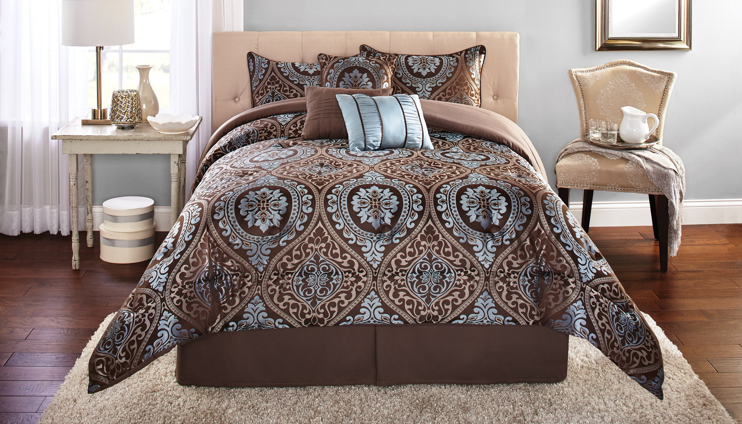 Mainstays Victoria Jacquard Comforter Set 7 Piece Walmart Com Walmart Com