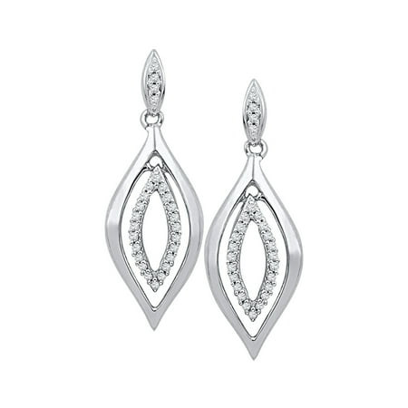 Marquise Round Earrings Solid 10k White Gold Round White Diamond Marquise Halo Channel Set Dangle Earrings (1/6 cttw) ()