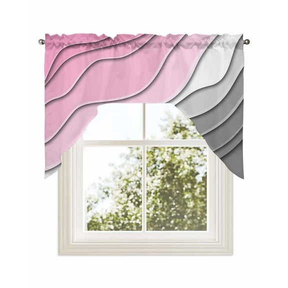 Pink Grey Ombre Kitchen Curtains Swag Valance for Windows/Bathroom/Cafe, Modern Geometric Abstract Aesthetics Cream Rod Pocket Drape Panel Swag Curtains Valance for Bedroom/Living Room 56"x36"