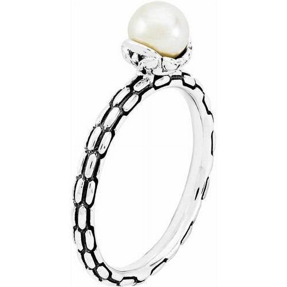 Stackable Expressions Sterling Silver Patterned White Fresh Water Cultured Pearl Ring