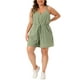 thumbnail image 1 of Jumpsuit de mujer plus size con lunares, cintura alta elástica, tirantes y bolsillos en verde 3X, 1 of 1