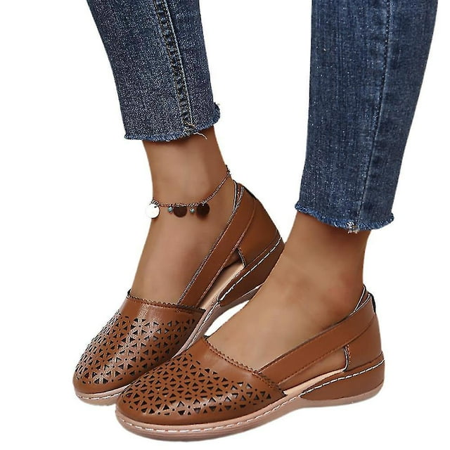 Zapatos de señora Cuñas Sandalias ahuecadas Zapatos cómodos informales sin cordones