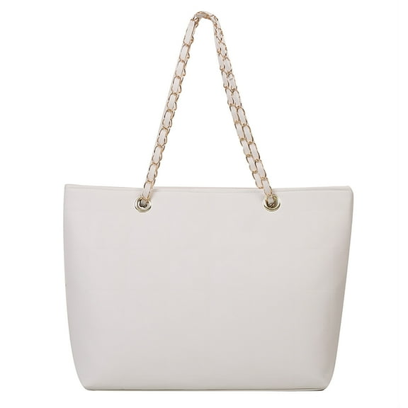 Otqutp Ladies Fashion Solid Color PU Leather Bag Zipper Metal Chain Shoulder Strap Shoulder Bag for Casual Traveling Hiking(White,One Size)