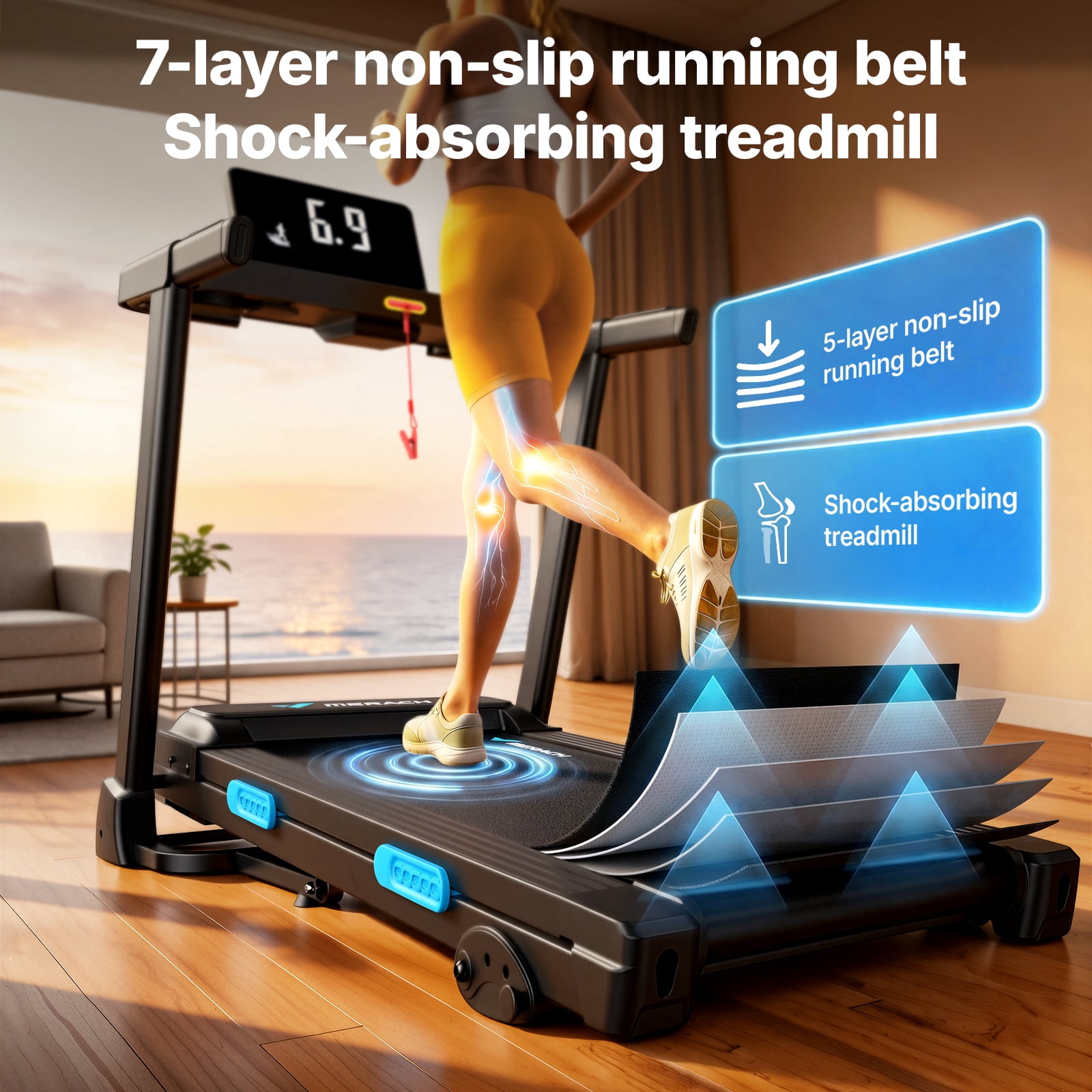 MERACH 2.5HP Folding Treadmill with Incline, Fitness Treadmill for Home with APP, 0.8-7.5MPH, LED Display
