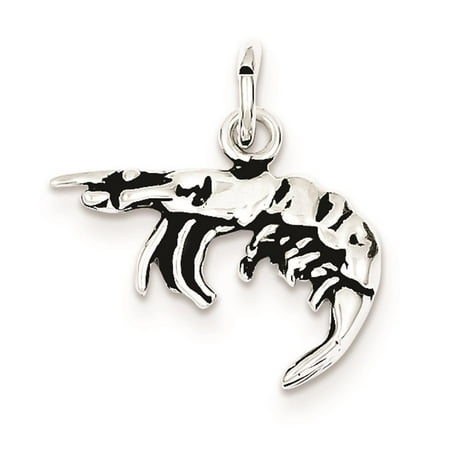 925 Sterling Silver Antiqued Shrimp Polished 17mm x 20mm Charm Pendant