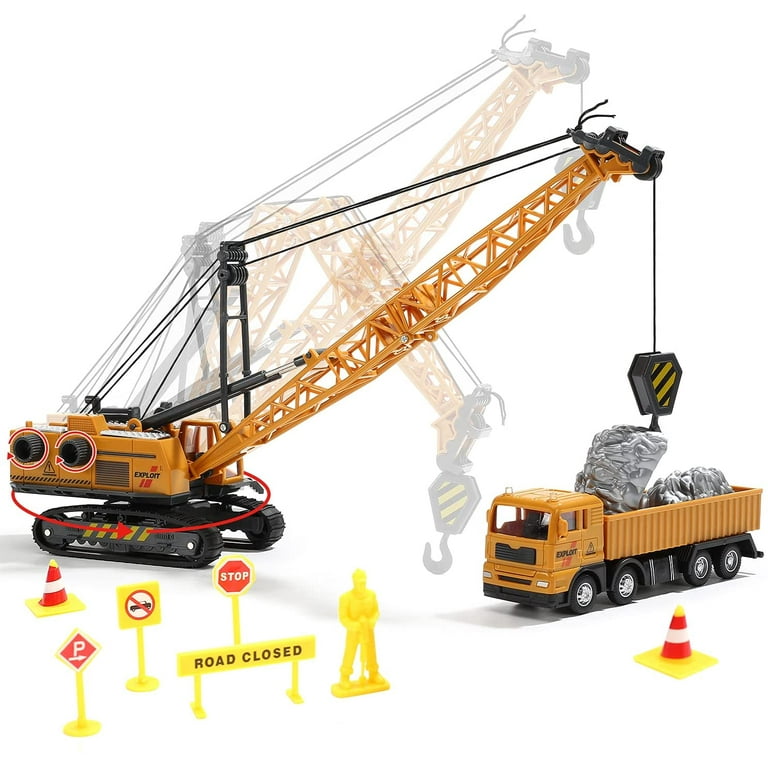 Construction Toys, Zinc Aloy Construction Site Play Set 3Pcs, Forklift,  Excavator, Loading and Unloading Truck, Car Toys, Birthday Gift for 3, 4,  5