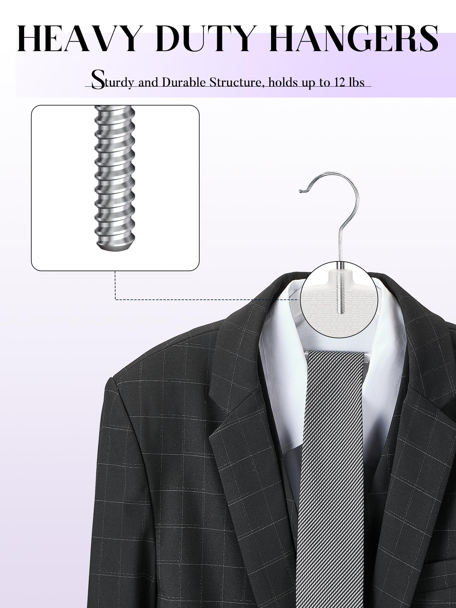 cozymood 50 Pack Coat Hangers Heavy-Duty 360° Swivel Hook Plastic Hangers with Non-Slip Design Space-Saving Light, Purple
