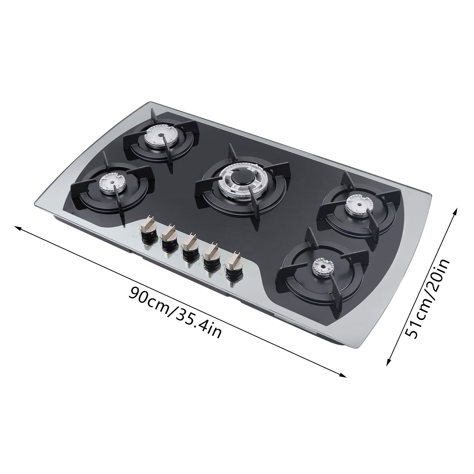 35" 5 Burners Gas Stove Built-In Cooktop LPG/NG Stainless Steel Gas Hob Cooker for Domestic Or Commercial Cooking