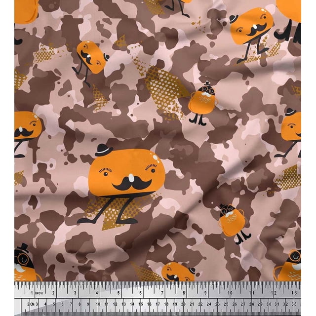 Soimoi polyester Crepe Fabric Cartoon & Camouflage Print Sewing Fabric Yard 52 Inch Wide