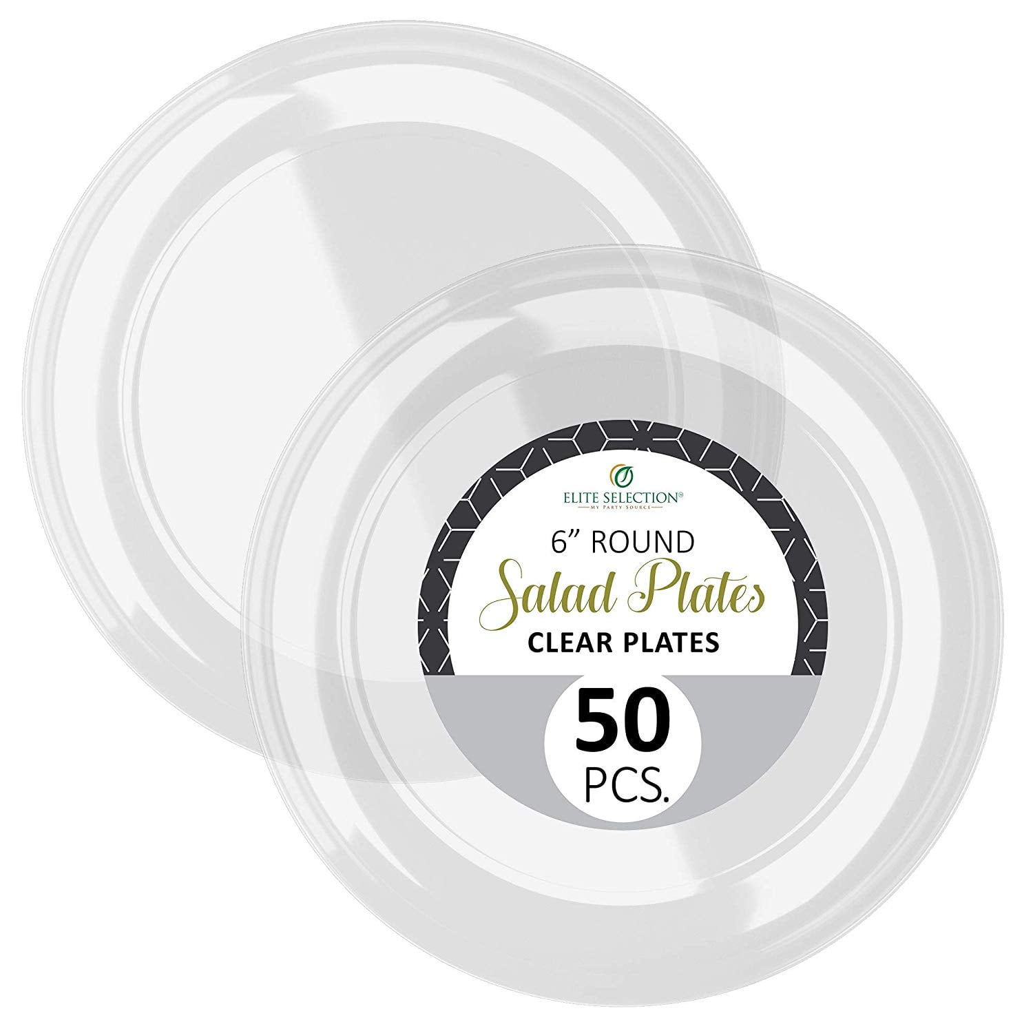 Disposable Clear Plastic Plates - 50 Pack Hard Round 6” Plate for