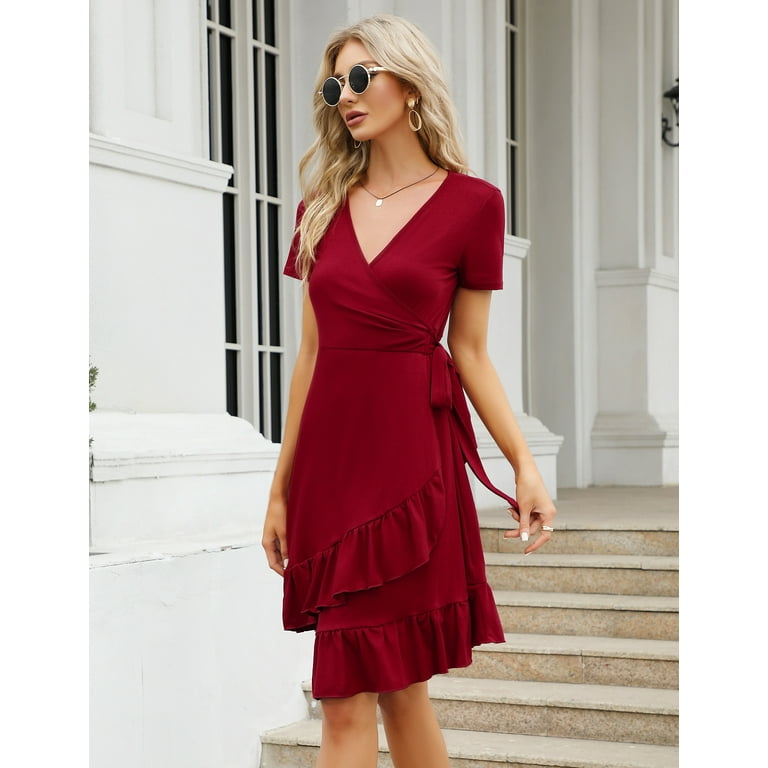 Kitsin Women s Short Sleeve Wrap Dress Summer V Neck High Waist