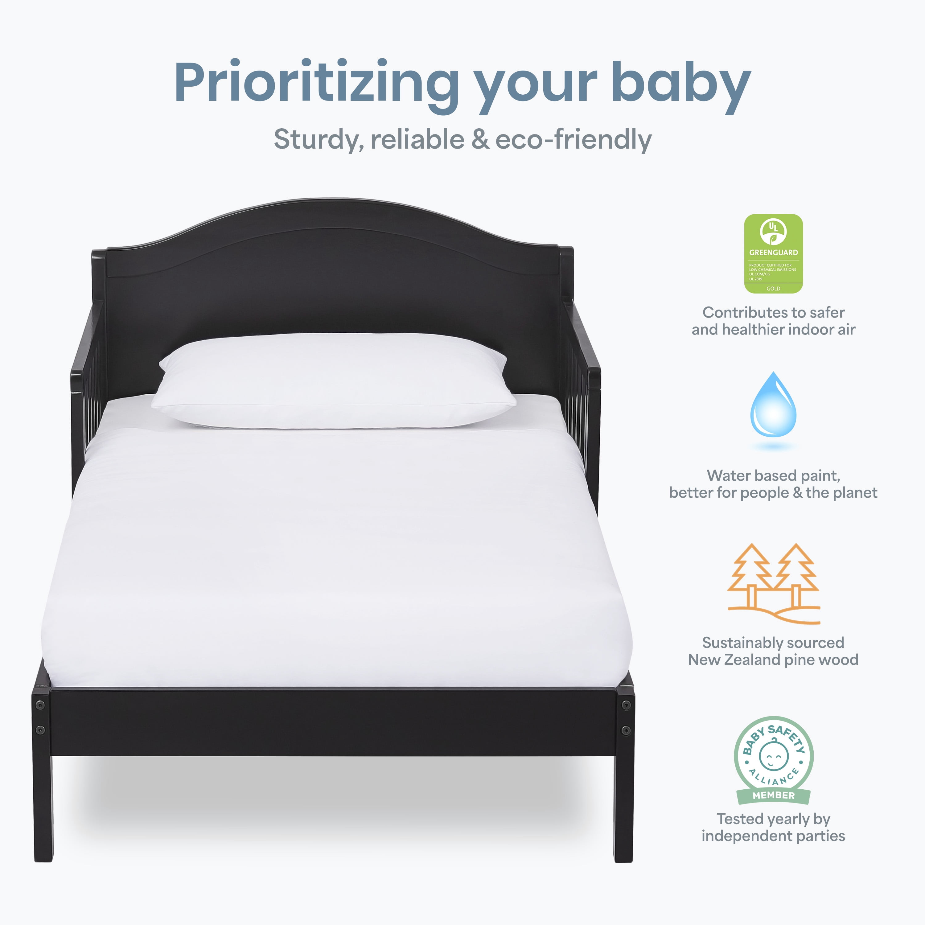 Dream On Me Sydney Toddler Bed with Black Finish and Safety Guard Rails