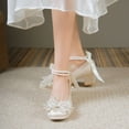 thumbnail image 4 of SCHUHLAND Elegant Pearl Ankle Strap Pumps, Women's Satin Square Toe High Heels for Party & Wedding, Crystal Buckle Mary Janes, 4 of 16