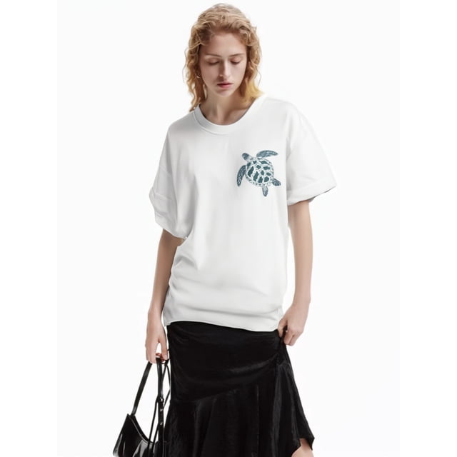 1pc Women's Casual Polyester T-Shirt with Turtle Graphic, Crew Neck Short Sleeve Top for All Seasons, Animal Pattern Knit Fabric Tee Tee For Adult, Men, Women, Teen, Teenager, Adolescent, Youth